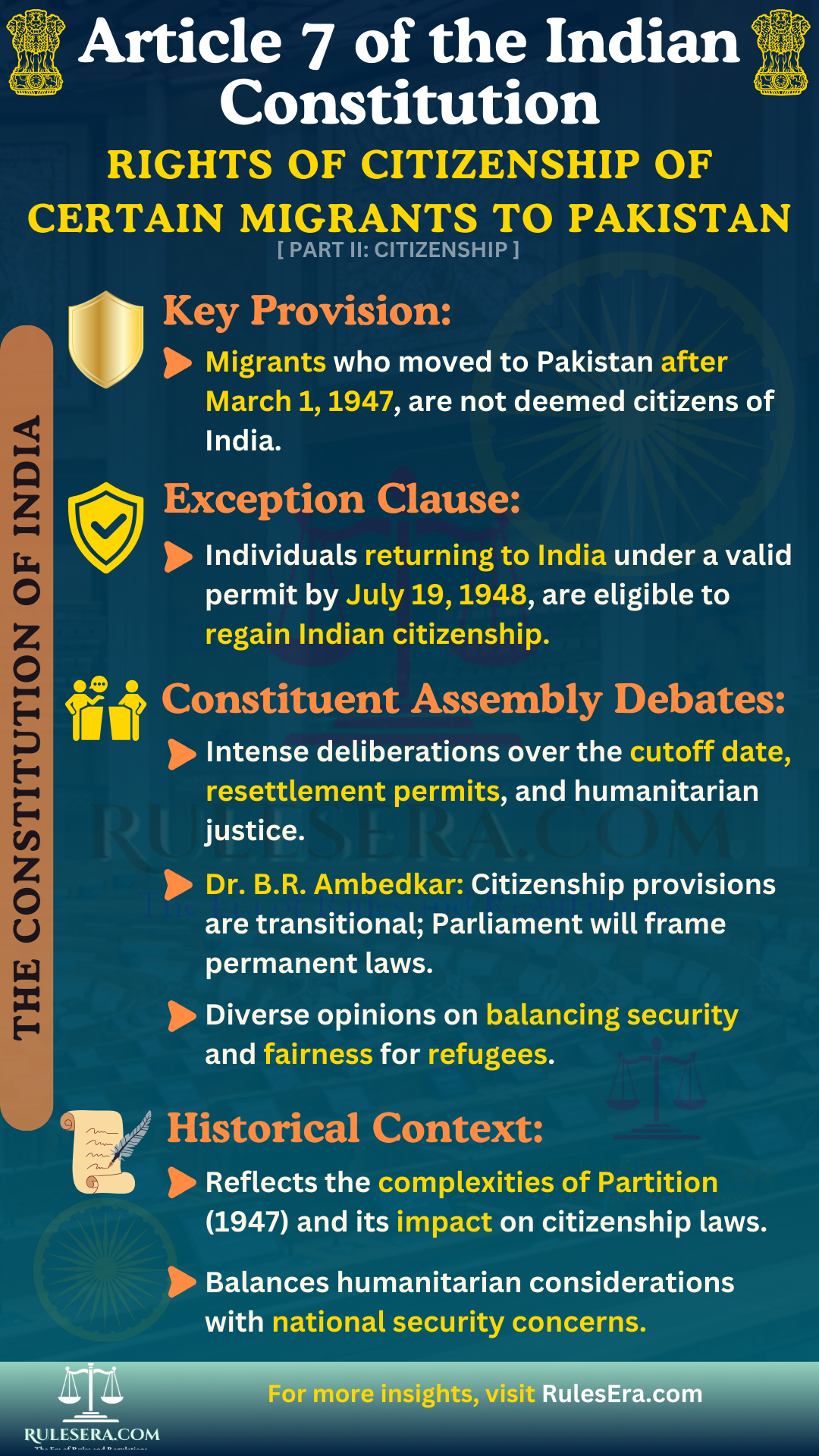 Overview of Article 7 of the Indian Constitution on Citizenship for Migrants to Pakistan